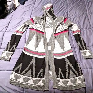 IM IN LOVE WITH DEREK Aztec print hooded cardigan women's Large